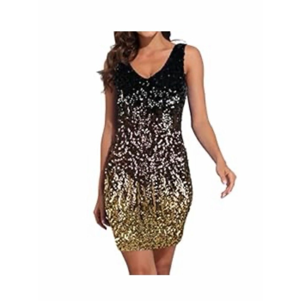 Women's Black and Gold Ombre Sequin Dress